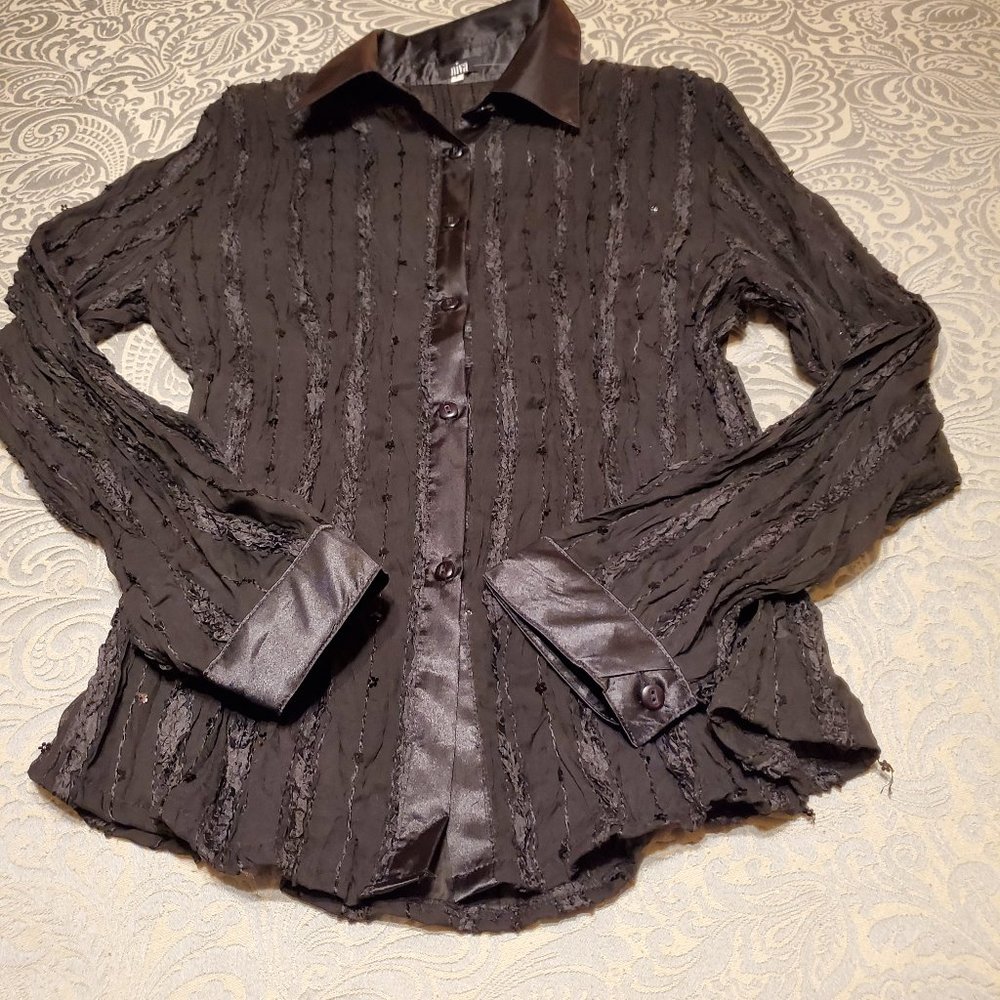 Black bouse w sequins and satiny trim